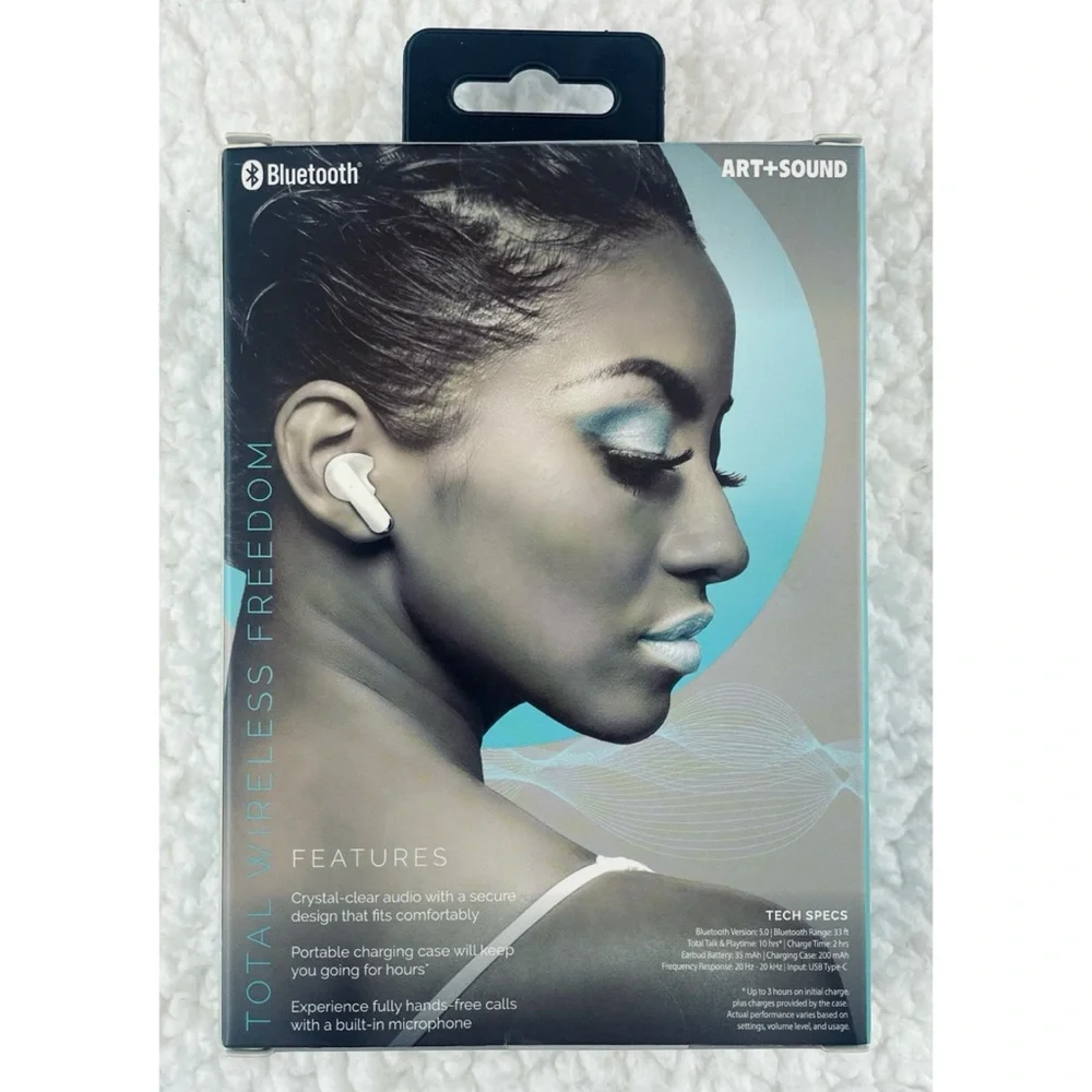 (NIB) ART + SOUND • White True Bluetooth Wireless Pro Earbuds w/ Charging Case - Picture 3 of 6